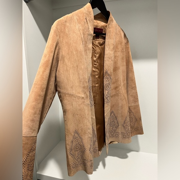 Vintage 100% suede jacket blazer with laser cut detail oversized relaxed fit 4 - Picture 8 of 13